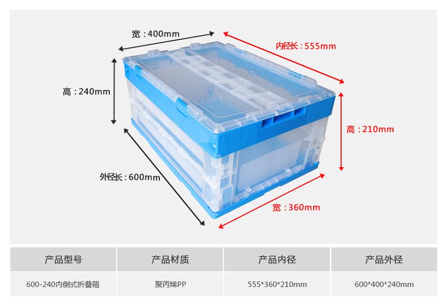 軒盛塑業(yè)600-240塑料內倒式折疊周轉箱透明款